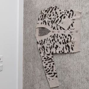 Animal print v neck cardigan